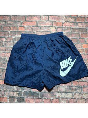 Vintage Nike Lined Athletic Shorts Big Spell Out Swoosh XXL Blue White Swim Run